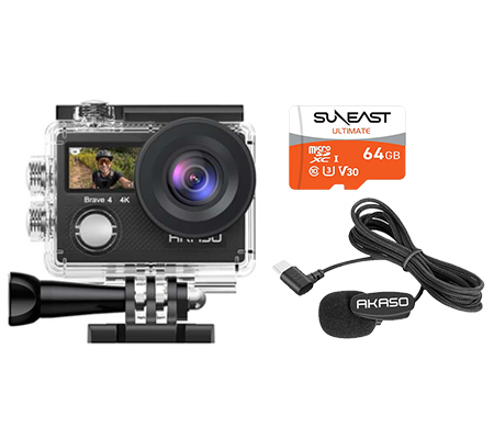 Akaso Brave 4 New Version Action Camera + External Mic Type-C + Suneast MicroSD 64GB