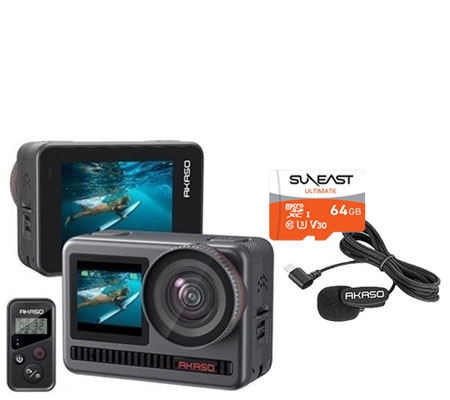 Akaso Brave 8 New Version Action Camera + External Mic Type-C + Suneast MicroSD 64GB
