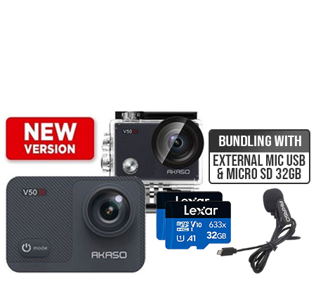 Akaso V50 X Action Camera New Version +  External Mic USB + 2pcs Lexar Micro SD 32GB