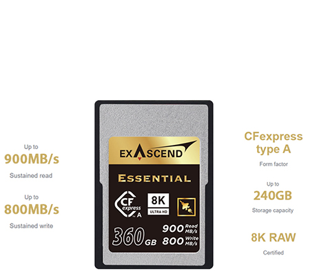Exascend CFExpress Type A 360GB Essential (Read 900MB/s and Write 800MB/s)