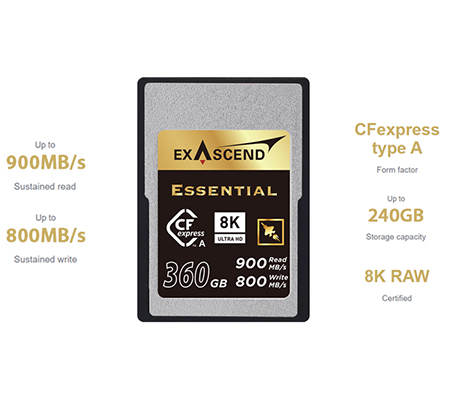 Exascend CFExpress Type A 360GB Essential (Read 900MB/s and Write 800MB/s)