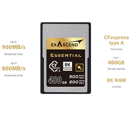 Exascend CFExpress Type A 480GB Essential (Read 900MB/s and Write 800MB/s)