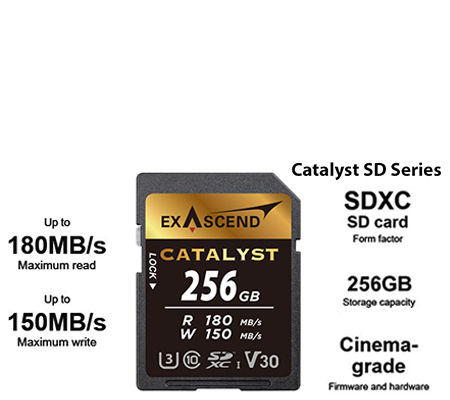Exascend Catalyst SDXC 256GB UHS-I V30 (Read 180MB/s and Write 150MB/s)