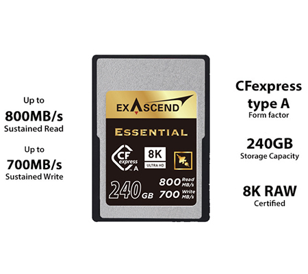 Exascend CFExpress Type A 240GB Essential (Read 800MB/s and Write 700MB/s)