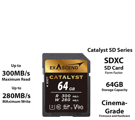 Exascend Catalyst SDXC 64GB UHS-II V90 (Read 300MB/s and Write 280MB/s)