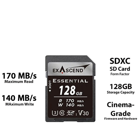 Exascend Essential SDXC 128GB UHS-I V30 (Read 170MB/s and Write 140MB/s)