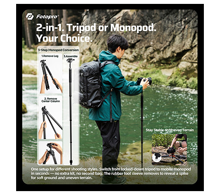 Fotopro X-AIRCROSS 4 Video + MH-2D + SJ-8 Carbon Fiber Tripod Camera & Smartphone Orange