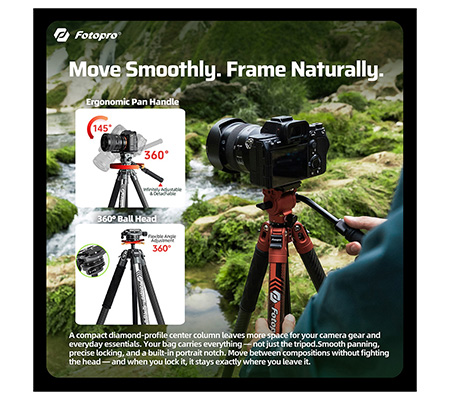 Fotopro X-AIRCROSS 4 Video + MH-2D + SJ-8 Carbon Fiber Tripod Camera & Smartphone Orange
