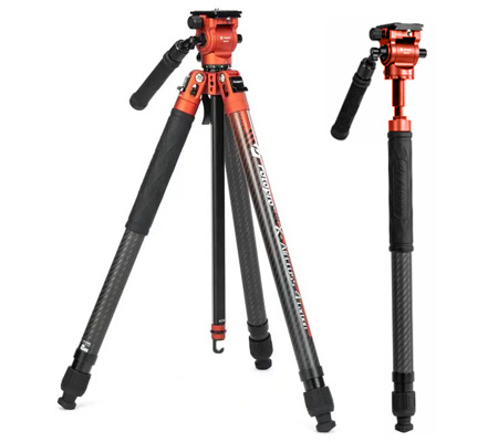 Fotopro X-AIRCROSS 4 Video + MH-2D + SJ-8 Carbon Fiber Tripod Camera & Smartphone Orange