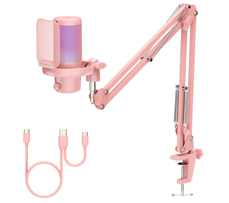 Feelworld VM1 AS USB Gaming Microphone with Boom Arm Pink