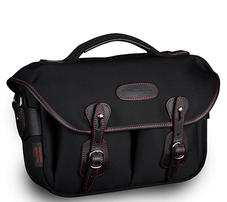 Billingham 50 Years Hadley Small Pro Black Canvas Black Leather Red Stitching