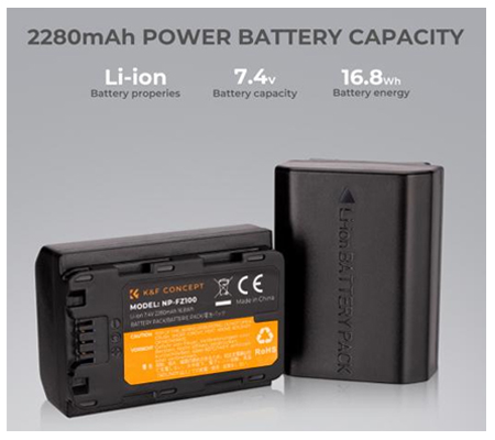 K&F Concept NP-FZ100 Dual Battery + Charger for Sony A7 III/ A7R III/ A7R IV/ A9/ A9 II