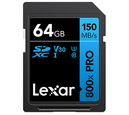 Lexar SDXC 64GB Pro High-Performance 800x UHS-I V30 (Read 150MB/s and Write 45MB/s)