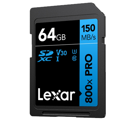 Lexar SDXC 64GB Pro High-Performance 800x UHS-I V30 (Read 150MB/s and Write 45MB/s)