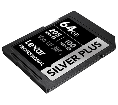 Lexar SDXC 64GB Professional Silver Plus UHS-I V30 (Read 205MB/s and Write 100MB/s)