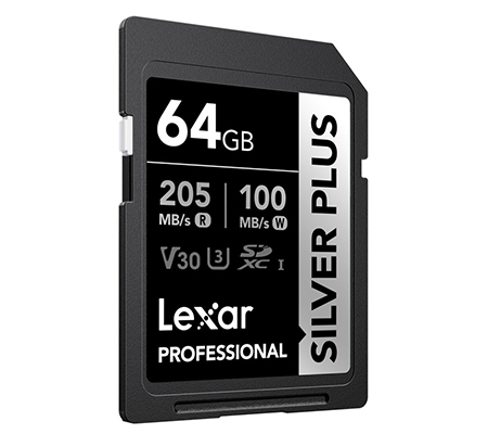 Lexar SDXC 64GB Professional Silver Plus UHS-I V30 (Read 205MB/s and Write 100MB/s)