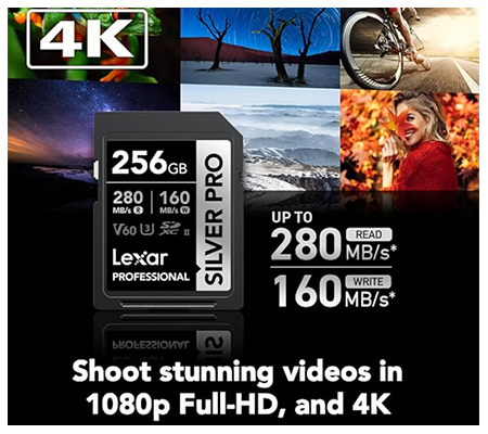 Lexar SDXC 256GB Professional Silver PRO UHS-II V60 (Read 280MB/s and Write 160MB/s)
