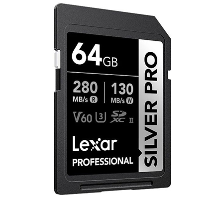 Lexar SDXC 64GB Professional Silver PRO UHS-II V60 (Read 280MB/s and Write 130MB/s)