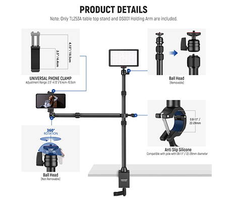 Neewer TL253A + DS001 Table Top Overhead Camera Desk Mount Stand