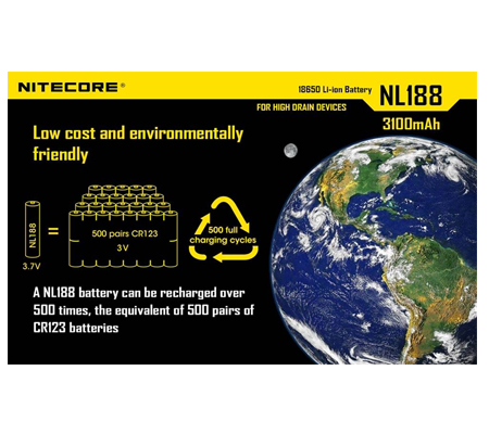 Nitecore 18650 Li-ion Rechargeable Battery 3100mAh NL188