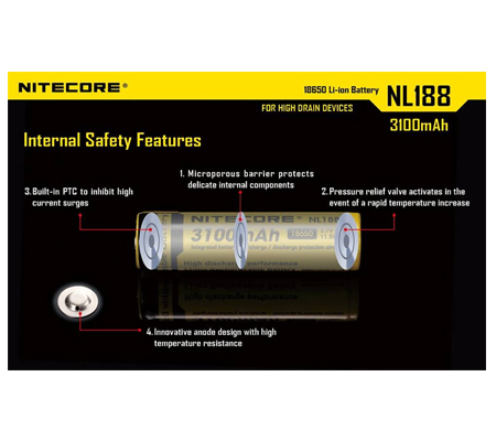 Nitecore 18650 Li-ion Rechargeable Battery 3100mAh NL188