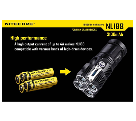 Nitecore 18650 Li-ion Rechargeable Battery 3100mAh NL188