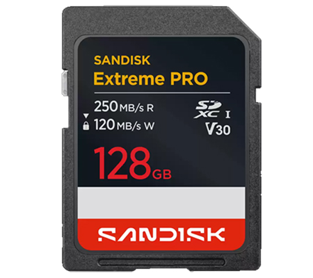 Sandisk SDXC Extreme Pro 128GB UHS-I V30 (Read 250MB/s and Write 120MB/s)