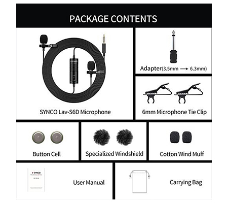 SYNCO Lav S6D Dual Lavalier Microphone for Camera Smartphone Laptop
