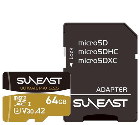 Suneast MicroSD 64GB 208MB/s UHS-I V30 Ultimate Pro S225 Gold Series SE-MS1064G23W1F