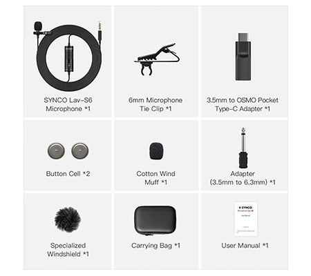 Synco Lav S6P Lavalier Microphone for DJI Osmo Pocket Hp Camera