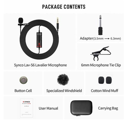 Synco Lav-S6 Omnidirectional Lavalier Microphone for Camera / Smartphones / Camcorders