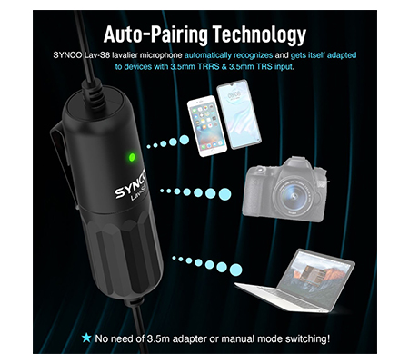 Synco Lav-S8 Omnidirectional Lavalier Microphone for Camera / Smartphone