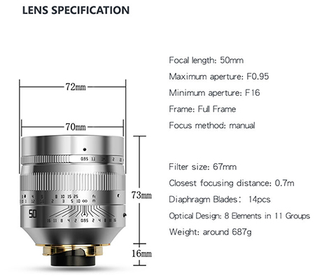 TTArtisan 50mm f/0.95 for Leica M Mount Full Frame Silver