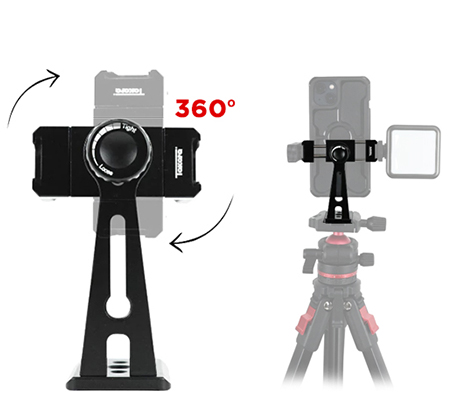 Takara PH-08 Adjustable 360° Metal Phone Holder with Dual Cold Shoe & Arca Swiss Base
