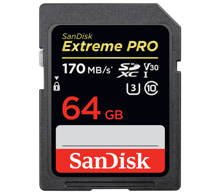 SanDisk SDXC Extreme Pro UHS-I 64 GB (170MB/s Read and 90MB/s Write)