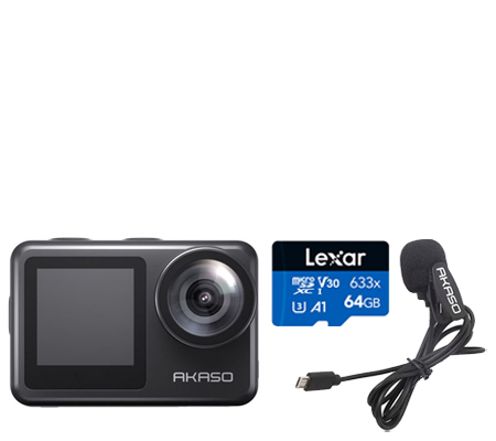 Akaso Brave 7 LE Action Camera +  External Mic USB + Lexar Micro SDXC 64GB 100MB/s
