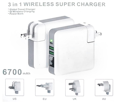 Casell 3 in 1 Powerbank + Wireless Super Charger 6700mAh (SW-CGR)
