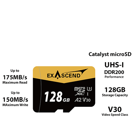 Exascend Catalyst Micro SDXC 128GB UHS-I V30 (Read 175MB/s and Write 150MB/s)