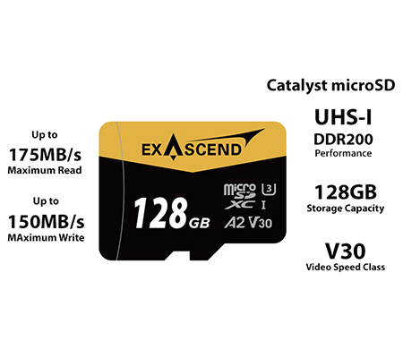 Exascend Catalyst Micro SDXC 128GB UHS-I V30 (Read 175MB/s and Write 150MB/s)