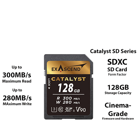 Exascend Catalyst SDXC 128GB UHS-II V90 (Read 300MB/s and Write 280MB/s)