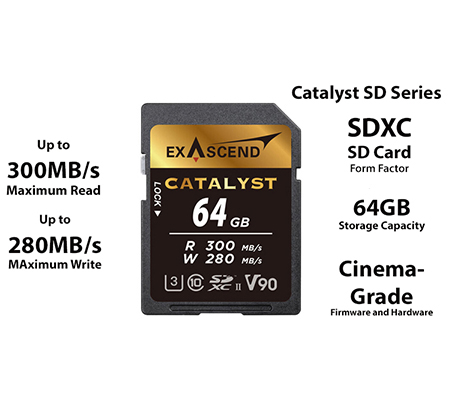 Exascend Catalyst SDXC 64GB UHS-II V90 (Read 300MB/s and Write 280MB/s)