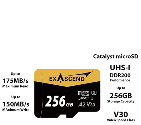 Exascend Catalyst Micro SDXC 256GB UHS-I V30 (Read 175MB/s and Write 150MB/s)