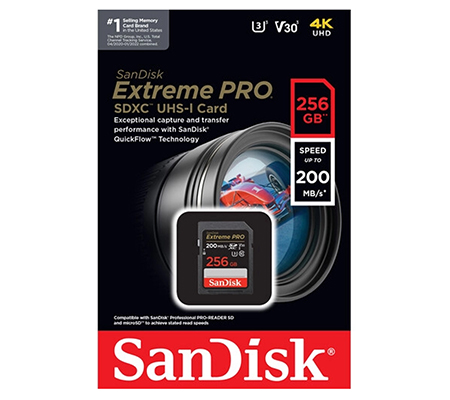 Sandisk SDXC Extreme Pro 256GB UHS-I V30 (Read 200MB/s and Write 140MB/s)
