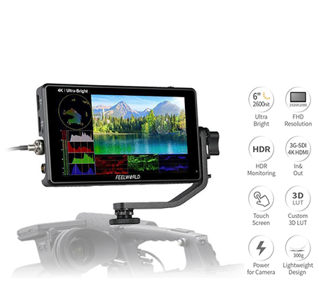FeelWorld LUT6S 6Inch HDR/3D LUT 4K HDMI and SDI Touchscreen Field Monitor
