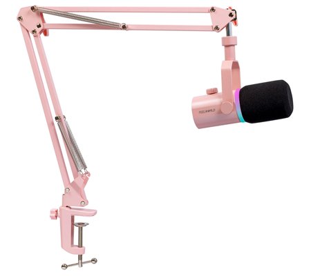Feelworld PM-1 AS Dynamic Cardoid XLR / USB Microphone with Boom Arm Stand Pink