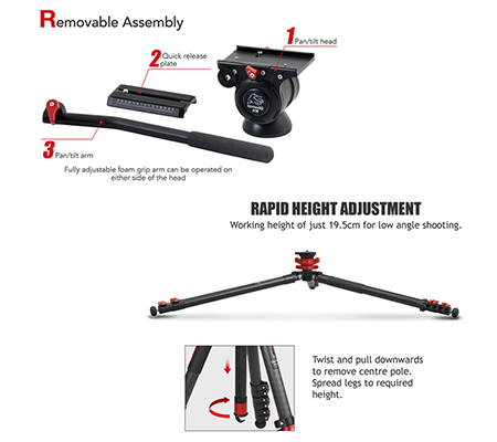iFootage Gazelle TA6S Uprise Tripod Aluminum + iFootage Komodo K5 Fluid Head
