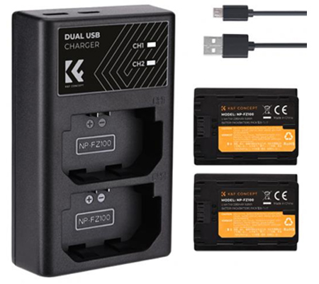 K&F Concept NP-FZ100 Dual Battery + Charger for Sony A7 III/ A7R III/ A7R IV/ A9/ A9 II