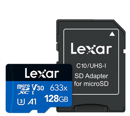 Lexar Micro SDXC 128GB 633x UHS-I V30 (Read 100MB/s and Write 45MB/s)