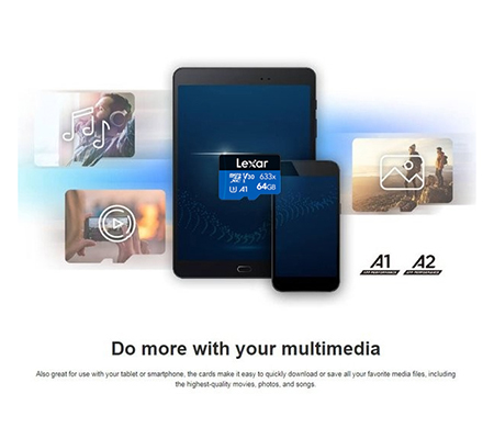 Lexar Micro SDXC 64GB 633x UHS-I V30 (Read 100MB/s and Write 45MB/s)