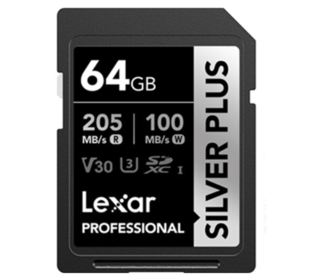 Lexar SDXC 64GB Professional Silver Plus UHS-I V30 (Read 205MB/s and Write 100MB/s)
